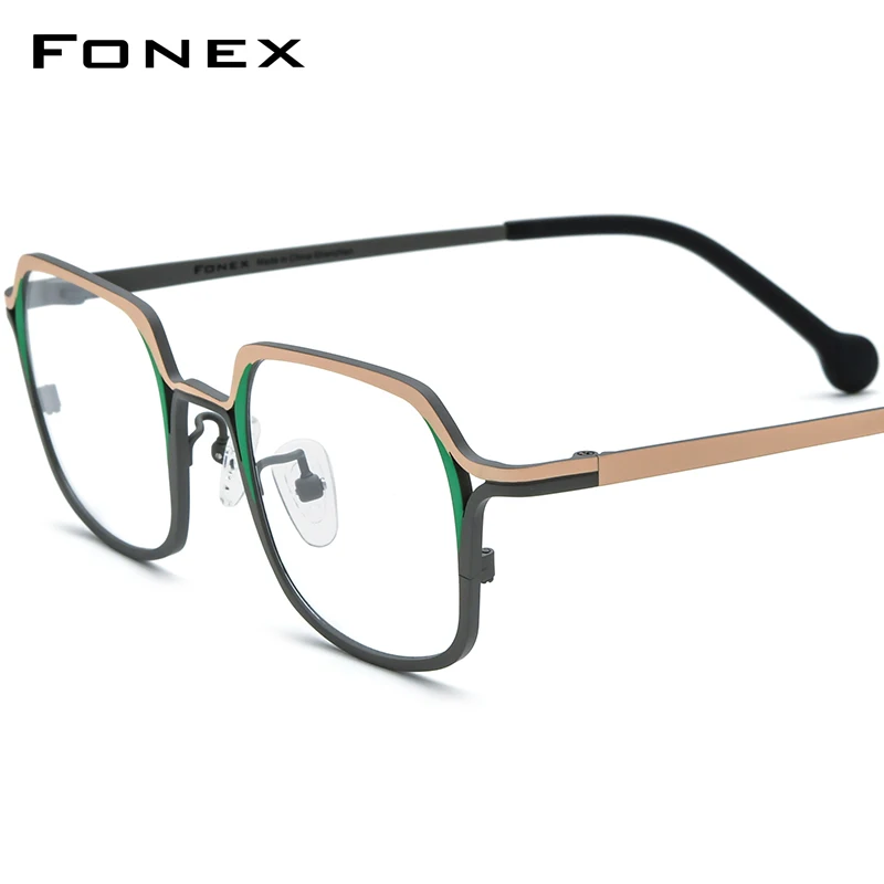 FONEX Pure Titanium Glasses Frame Men 2024 New Women Fashion Retro Square Eyeglasses Color Eyewear F85857