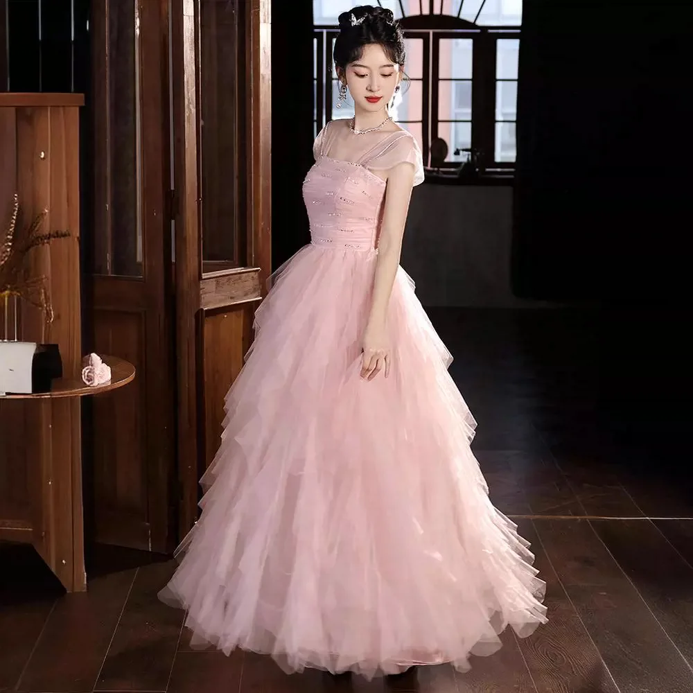 15 year old quinceanera dresses Evening gown light luxury niche high-end pink graduation fairy style long skirt coming of age