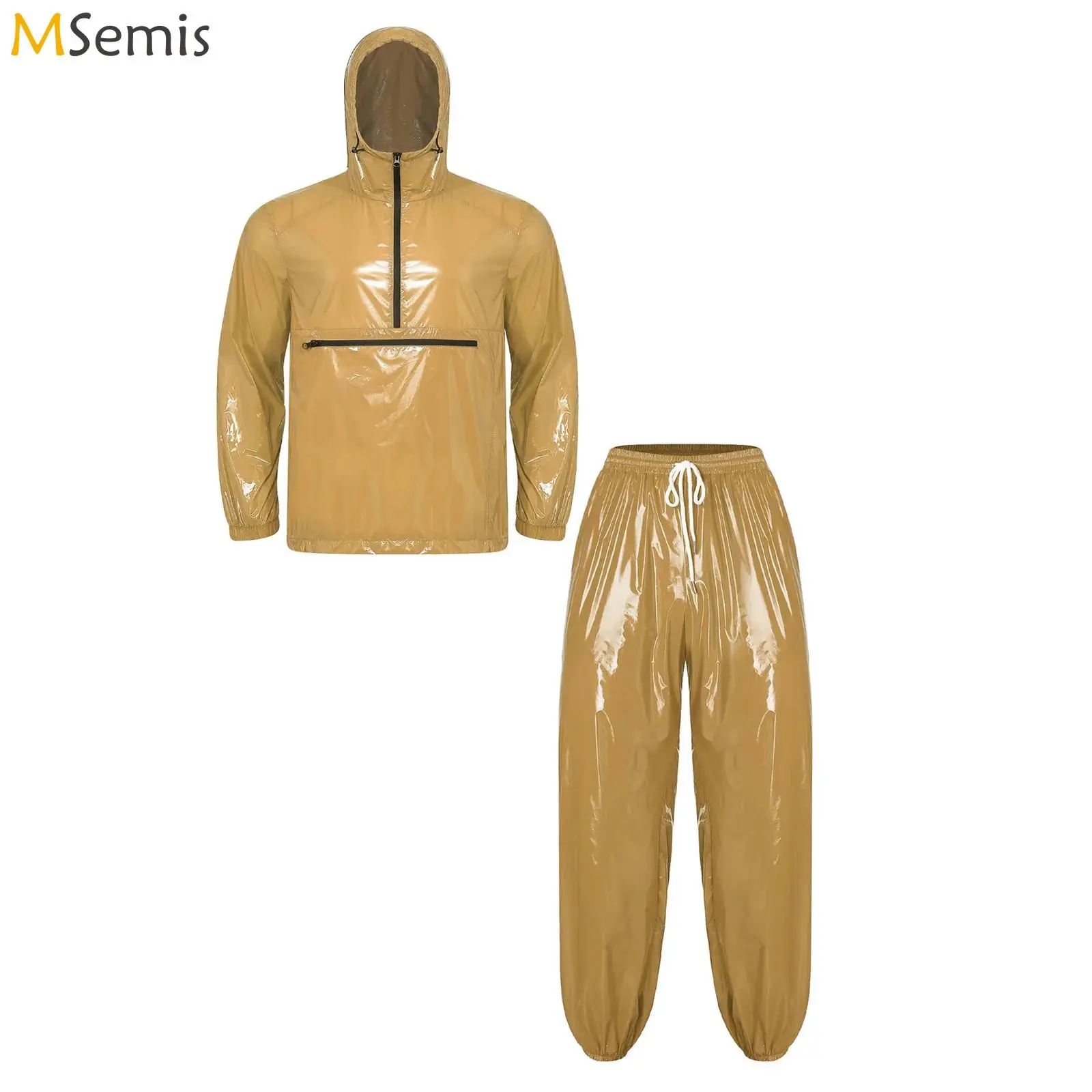 

Mens Rainwear Sportswear Waterproof Tracksuit Hooded Outfit Front Zipper Pocket Hoodie Sweatshirt Windbreaker And Jogging Pants