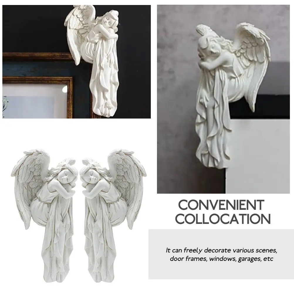2Pcs Door Frame Angel Decor Resin Sleeping Gesture Ornaments for Home Wall Window Hanging Door Corner Decoration