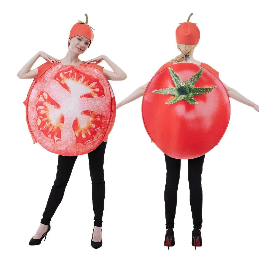 Sliced Tomato Costume Tunic Fruit Vegetable Sponge Suit Adult Men Women Unisex Funny Halloween Party Fancy Dress