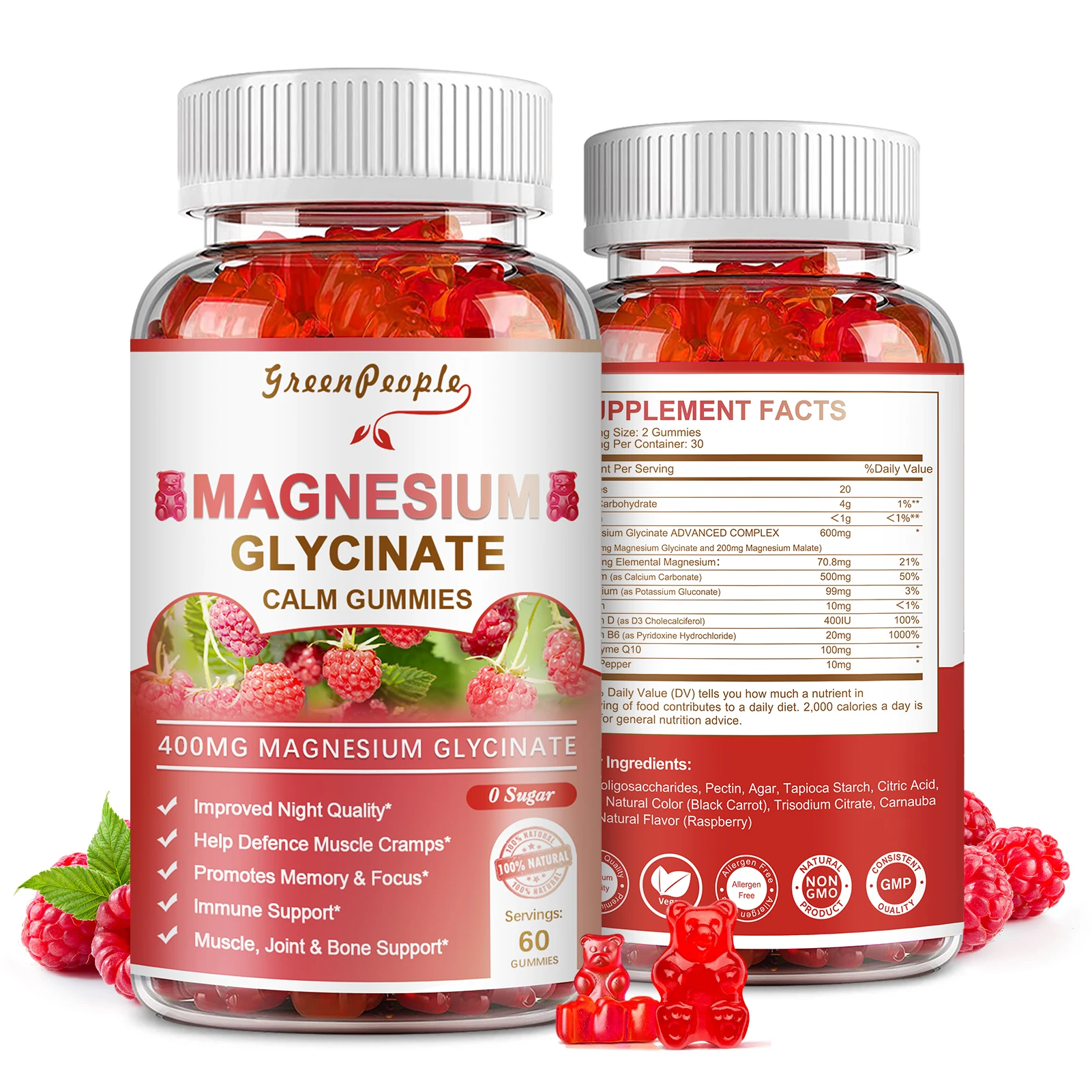 

Magnesium Glycinate Gummies - Sugar Free Magnesium Potassium Supplement with CoQ10 for Calm Mood & Sleep Support Stress Relief