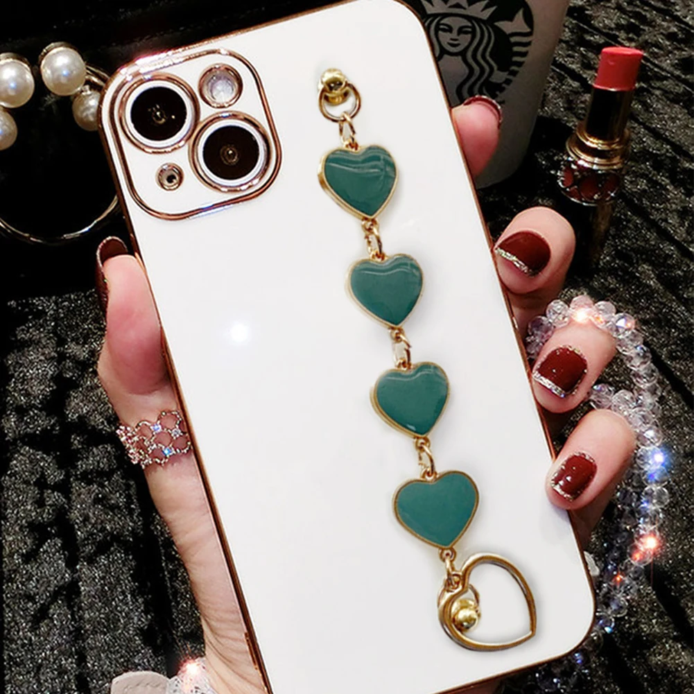 For Xiaomi 10 11 12 13 T Pro POCOF5 X5 Phone Case Luxury Plating Mirror Soft Casing With Love Heart Chain Bracelet