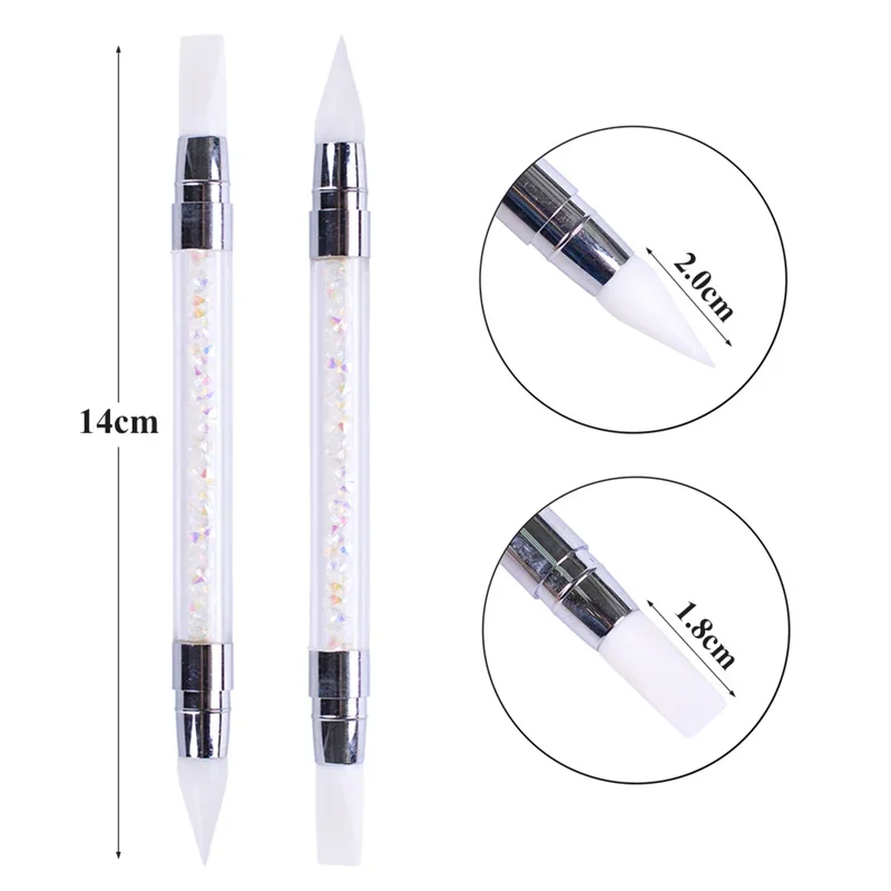 Dual-ended Silicone Nail Art Carving Pen Nail Art Brush Carving Mirror Glitter Powder Dotting Painting Nail Pen Manicure Tools