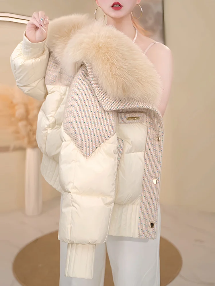 

Корейская женская свободная хлопковая куртка на зиму: теплая, стильная, с большим меховым воротником, удобная для повседневной носки