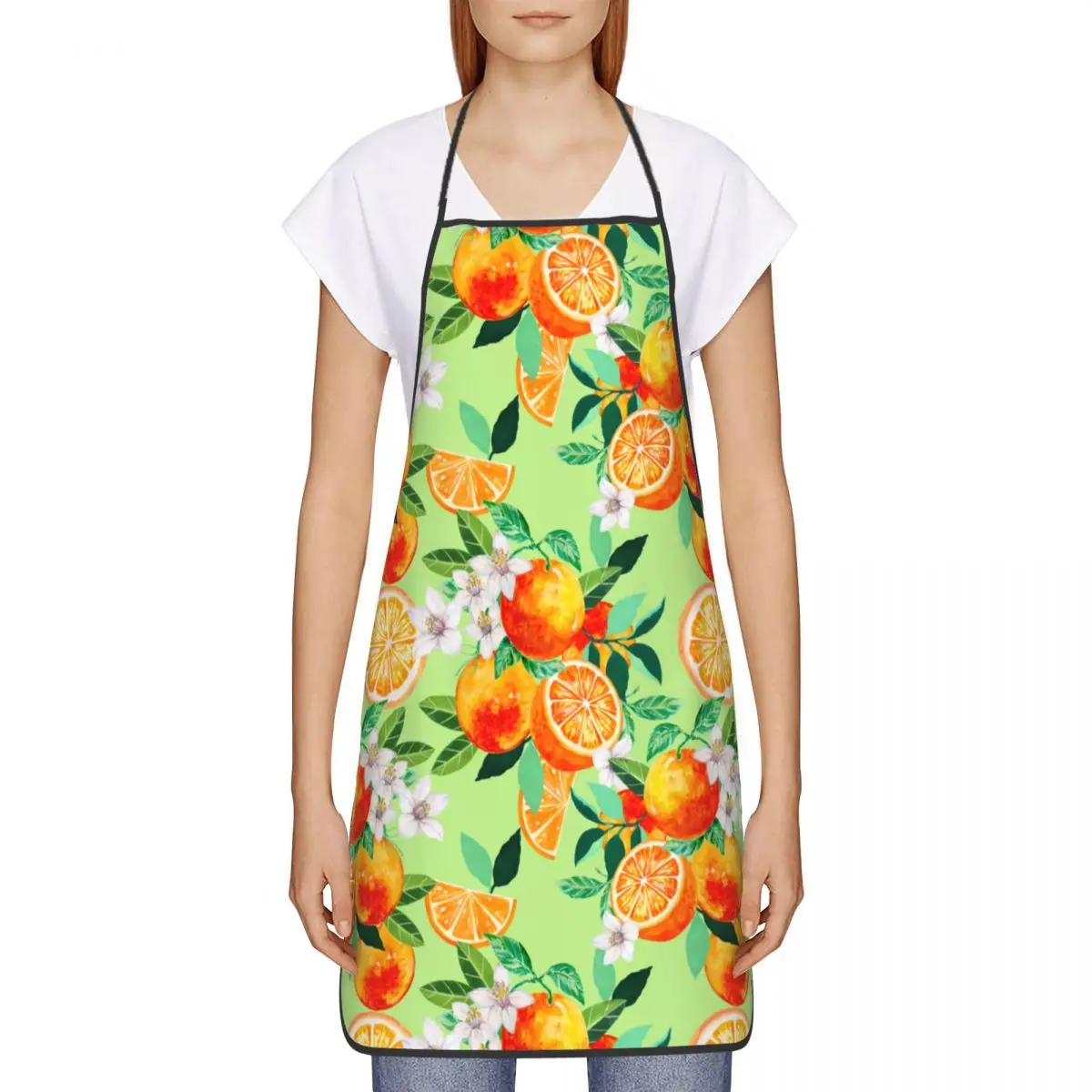 Custom Tropical Summer Fruit Oranges Lemons Lime And Flowers Apron Adult Unisex Chef Bib Tablier Cuisine Cooking Baking Painting