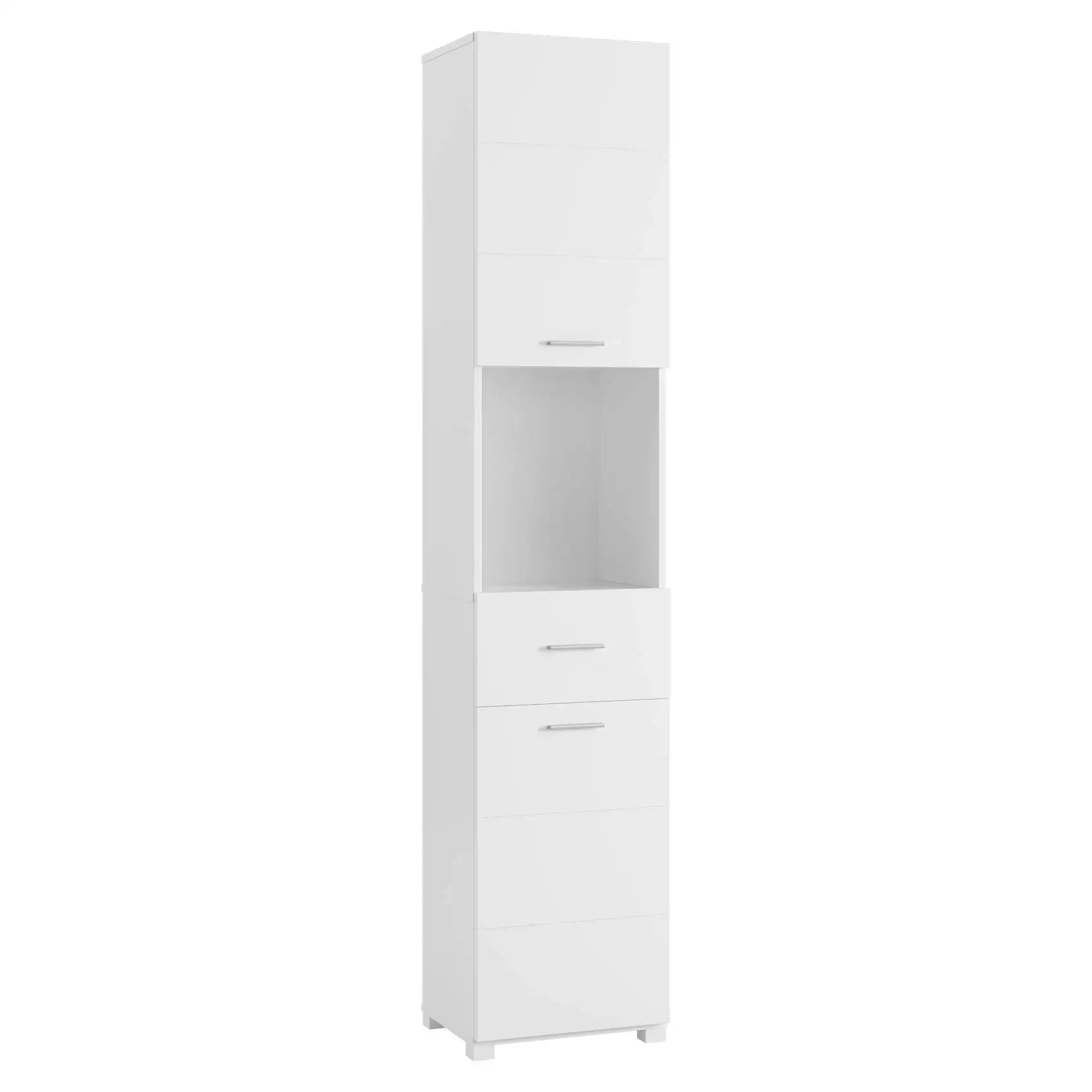 Getone Tall Bathroom Cabinet, Bathroom Storage Unit, Freestanding Cupboard, Slim Tallboy with Drawer and 2 Doors, White Wooden 37x30x180cm