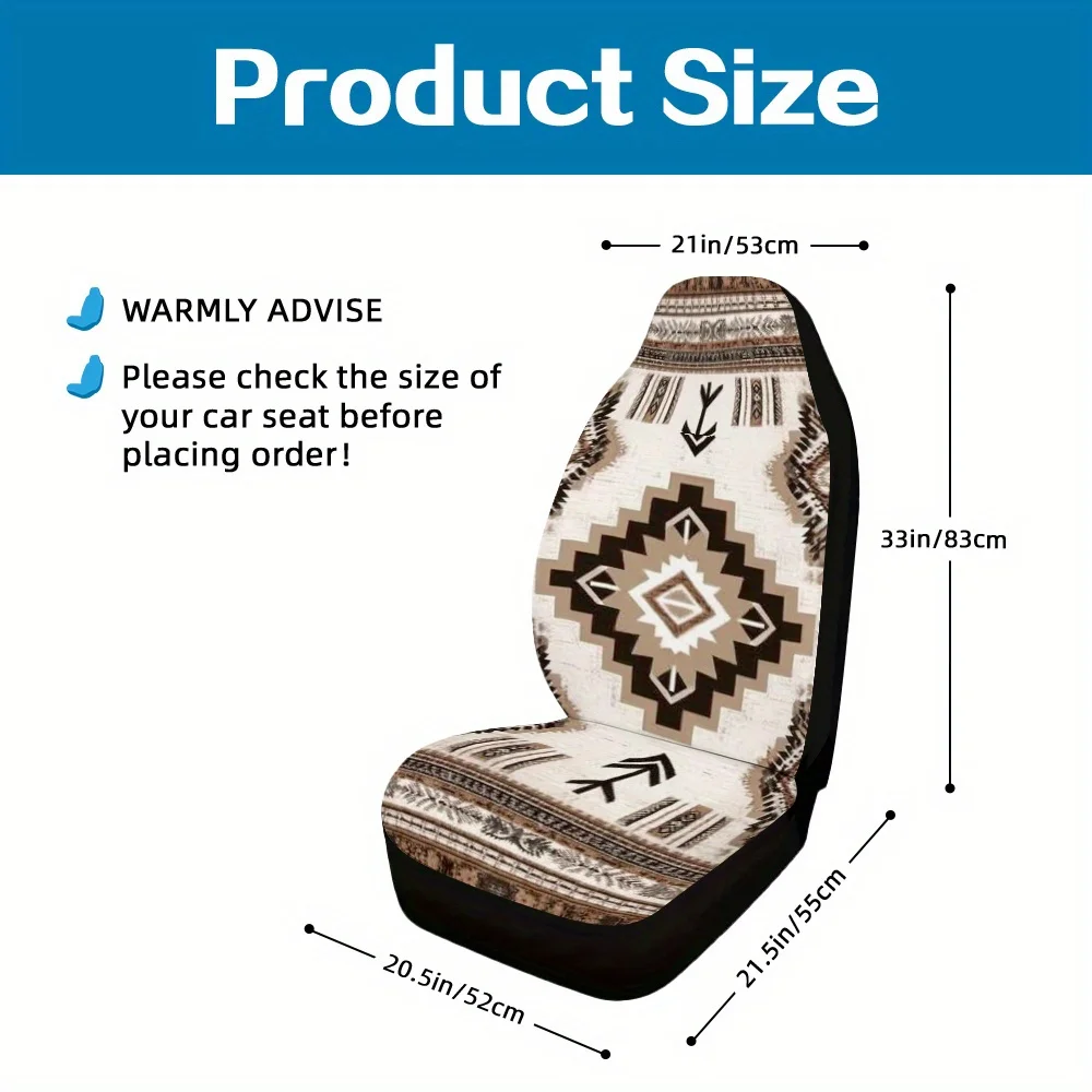 Set Of 2, Featuring A Geometric Tribal Design For Front Seat Covers, Soft And Easily Foldable, Designed To Fit Most Driver And P