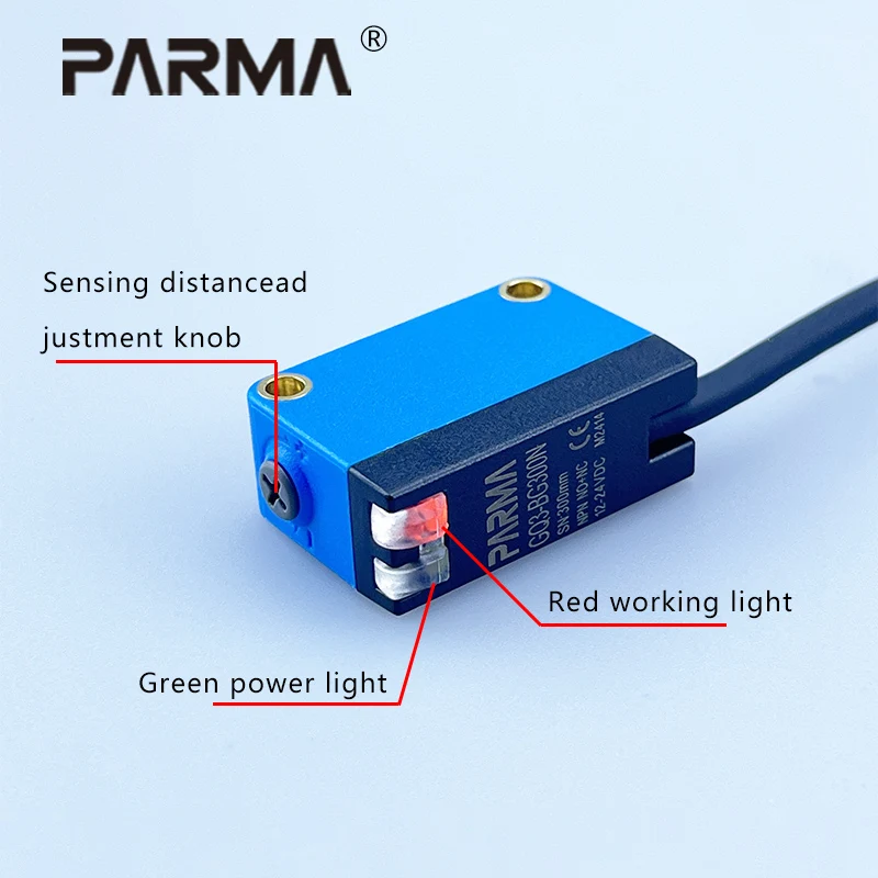 PARMA Background Suppression Photoelectric Sensor NPN PNP 10-30V DC Sensing Distance 30cm Adjustable Square Laser Optical Switch