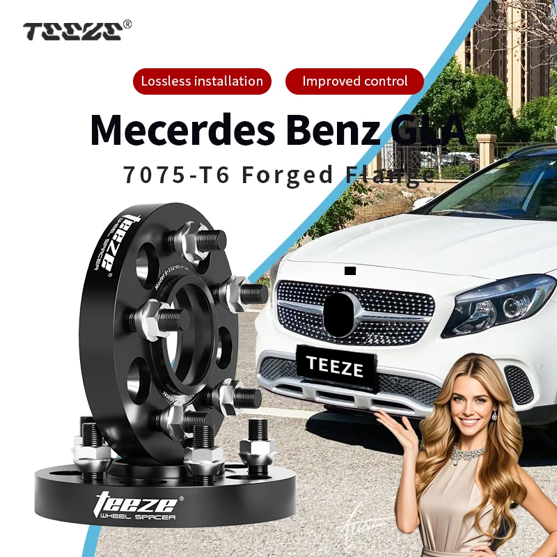 

2pcs 5x112 66.6 Hub Centric Black Forged wheel spacer T6-7075 For Mercedes Benz GLA 15/20/25/30/35mm With Extended Wheel Bolts