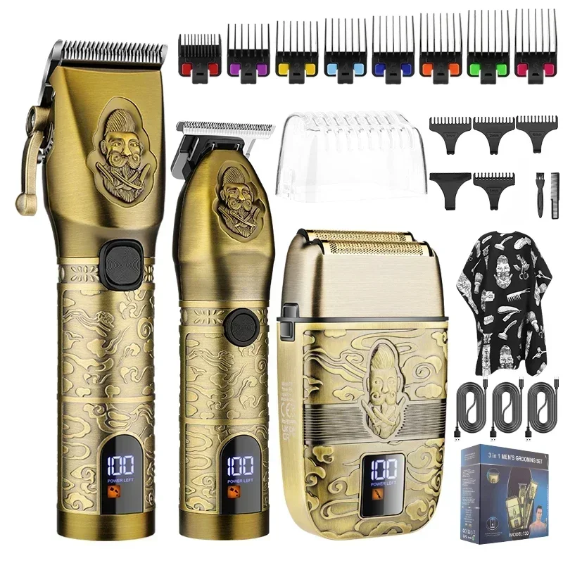 Resuxi 730 Hair Clipper and Electric Shaver Set All Metal Body Oil Head Electric Trimmer Pushing Cutting Carving and Shaving Set