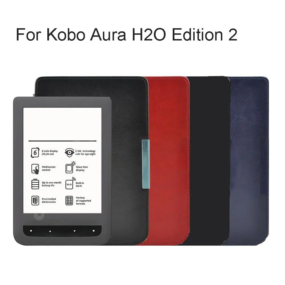 Auto Sleep/Wake 6.8inch E-Reader Case Shockproof Anti-fall Back Cover Scratch-proof Leather for Kobo Aura H2O Edition 2