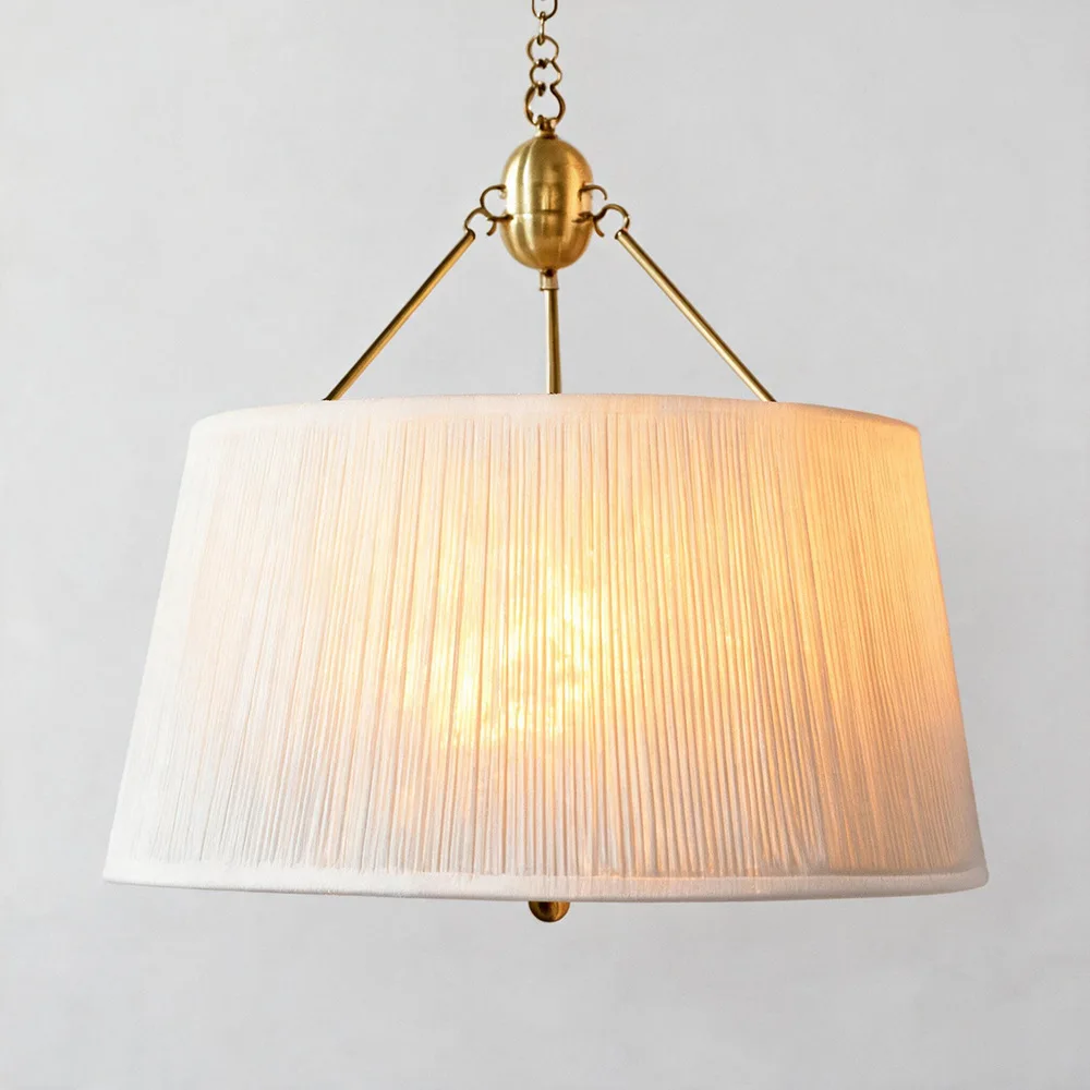 Retro Pleated Fabric Pendant Light Nordic Restaurant Living Room Bedroom Study Villa Atmosphere Decorative Lamp
