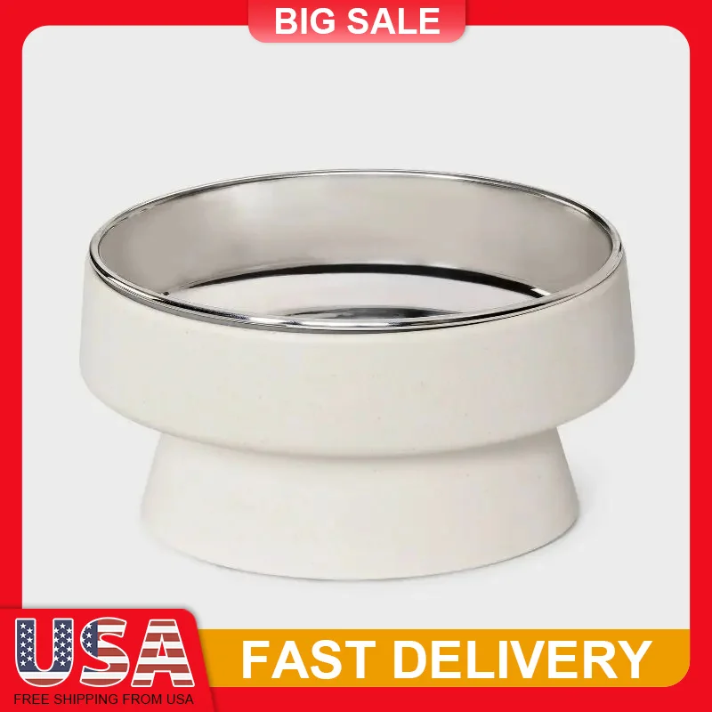 

Elevated Pet Bowl 12oz Stainless Steel and Melamine Raised Dog Cat Dish with Wide Mouth Dishwasher Safe Gray Feeder