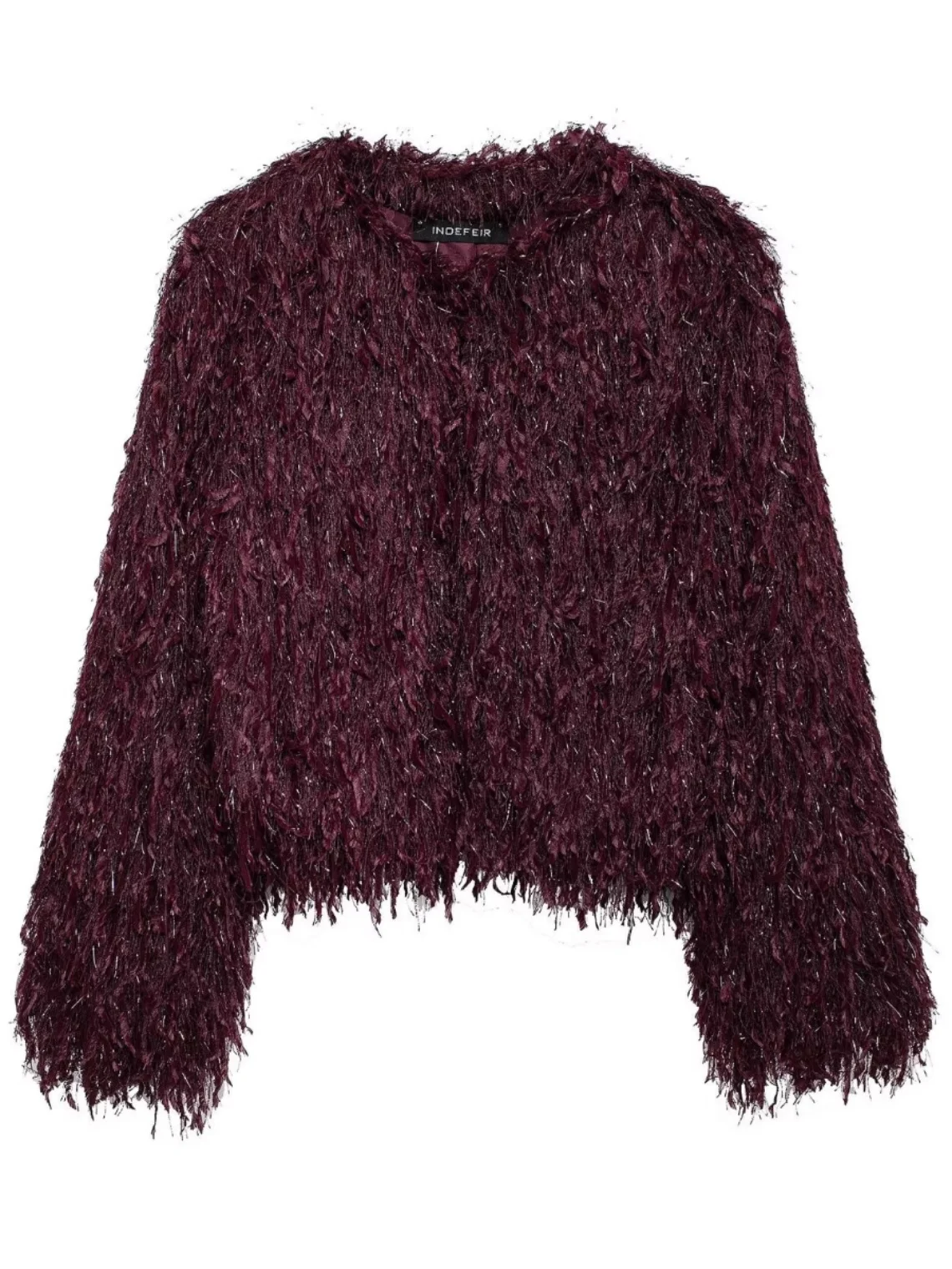 

Autumn Winter Loose Fit round Ne Long Sve ort Coat Fem Plu Jaet Design Sense Tassel Trim Polyester Fiber