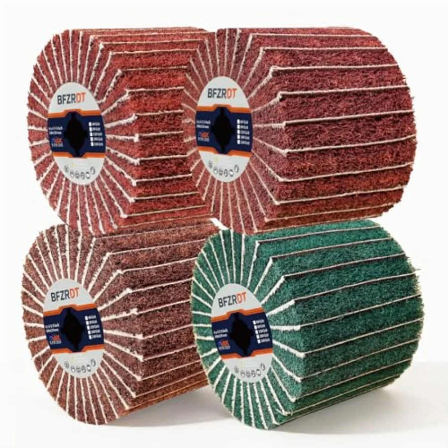 

4 Pcs Non-Woven Wheel Surface Conditioning Tool 60 80 120 180 Grit 4.7"x 4" Abrasive Drawing Burnishing Drum Set for Metal Rust