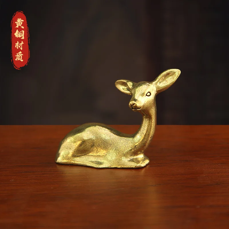 Pure copper figurine, a creative and stylish desk ornament for the office, featuring a deer design, perfect as a unique tea