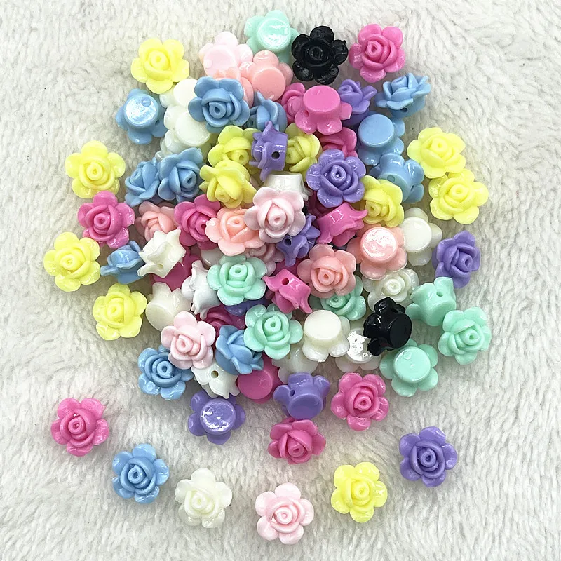 30pcs/lot 13mm Colour Rose Flower Acrylic Loose Spacer Beads for Jewelry Making DIY Handmade Bracelet Accessories