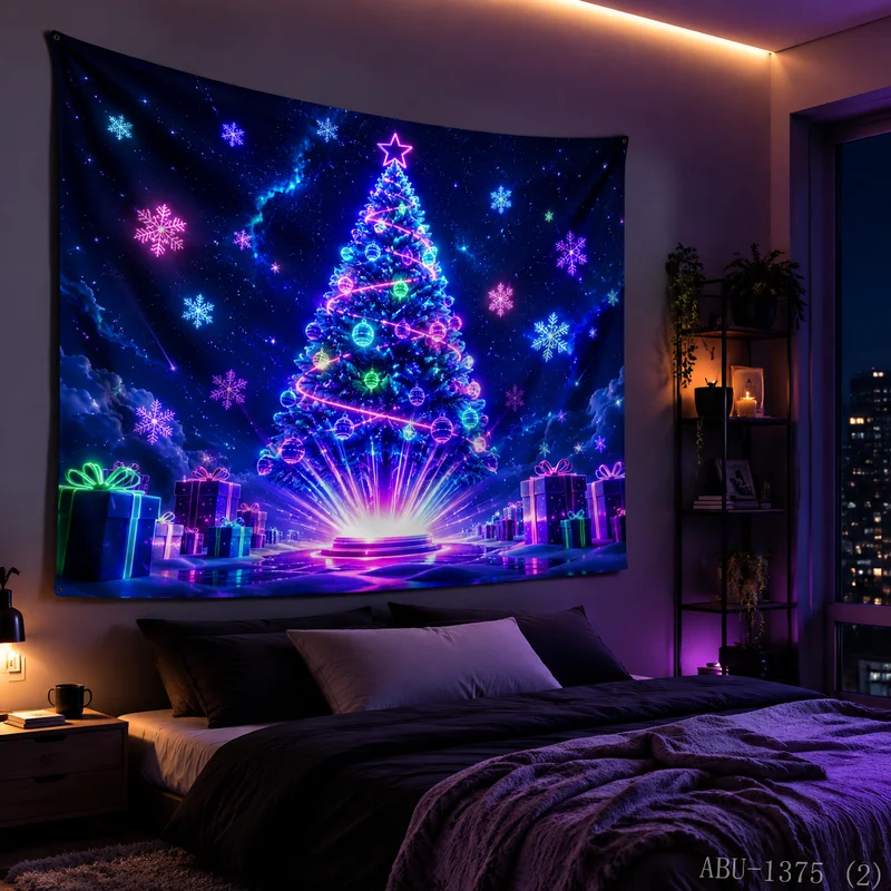 VIKAMA Colorful Christmas Tree Gift Box Snowflake Starry Sky Christmas Tapestry Background Hanging Cloth Living Room Decoration