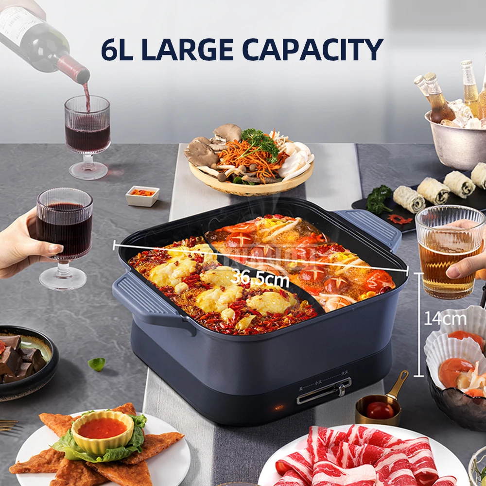 

High Quality 6L Double Compartment Electric Hot Pot 1800W Multifunctional Electric Boiling Pot with Two Flavors
