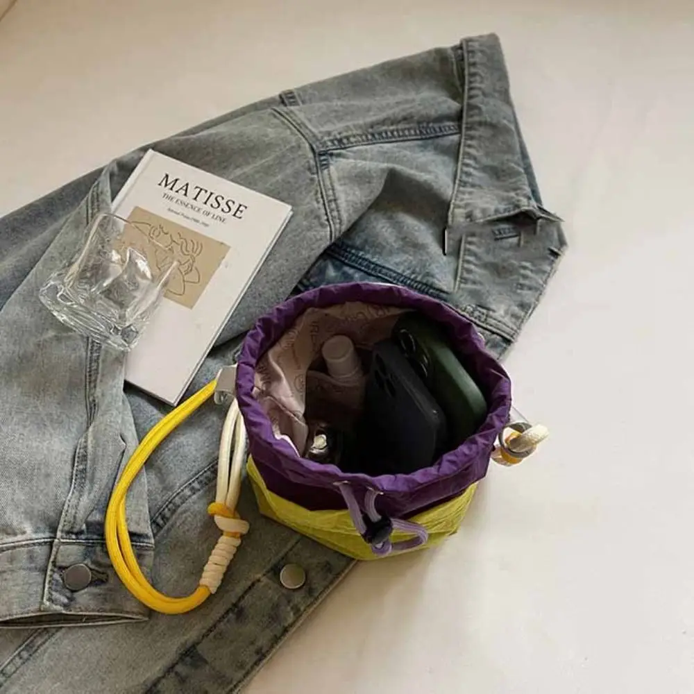 

Shoulder Strap Small Drawstring Bucket Bag Quick Drying Front Pocket Water Bottle Holder Adjustable Portable