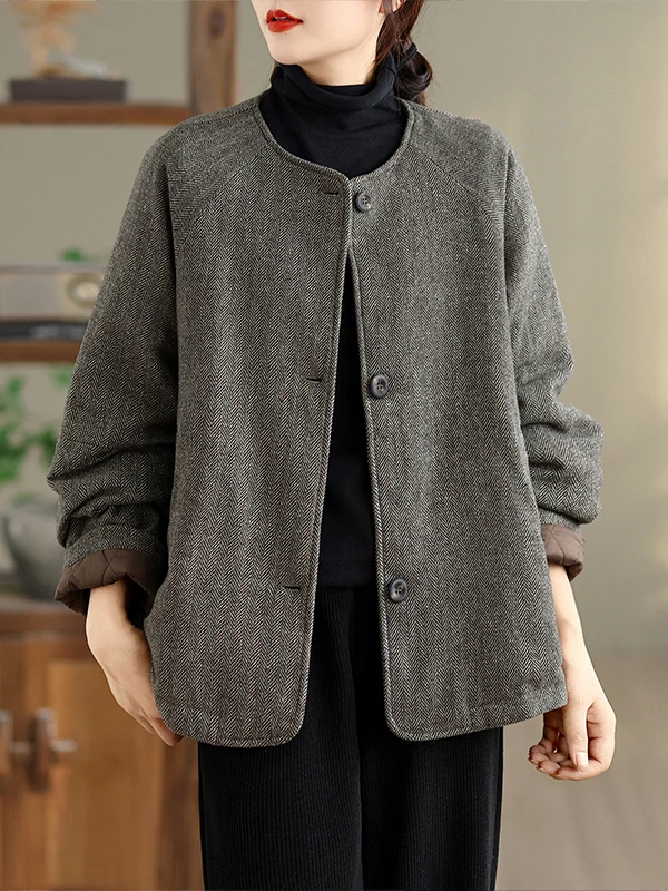 

Casual Sle Cotton Jaet round Ne ort Length Loose Fit Ladies Coat Artistic Vintage Winter New Arrival Ele Quali