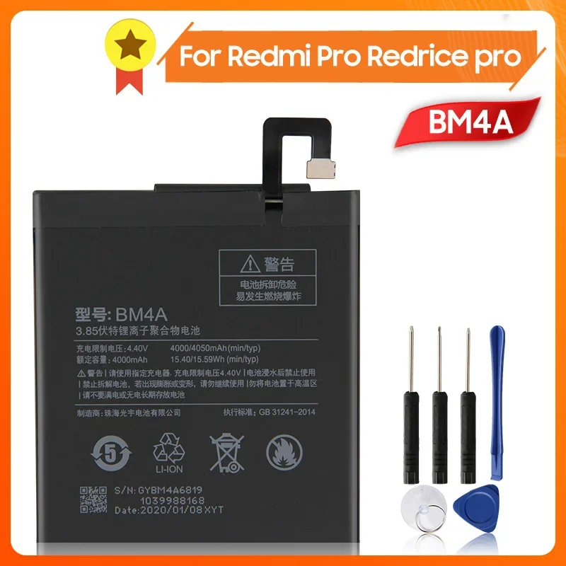 

BM4A Phone Replacement Battery for Xiao Mi Redmi Pro Redrice Pro BM4A 4050mAh Phone Battery + Tool