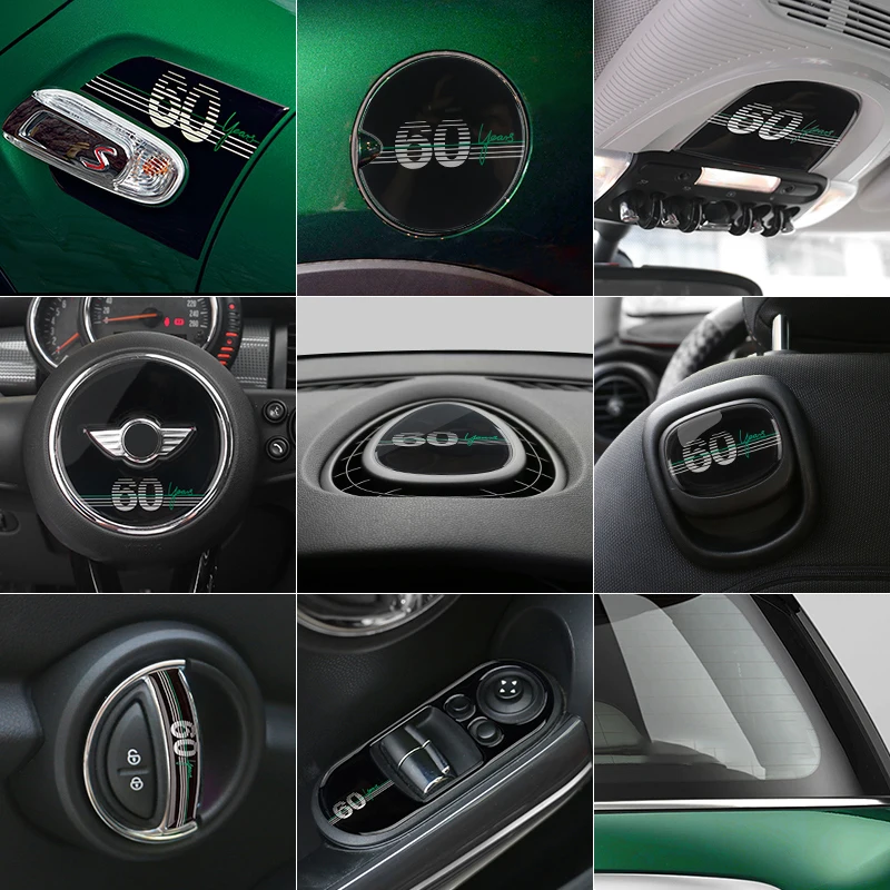 For Mini Cooper S JCW  F55 F56 Hatchback Accessories Car 60 Years Anniversary Epoxy Stickers Outlet Handle Gear Interior Sticker