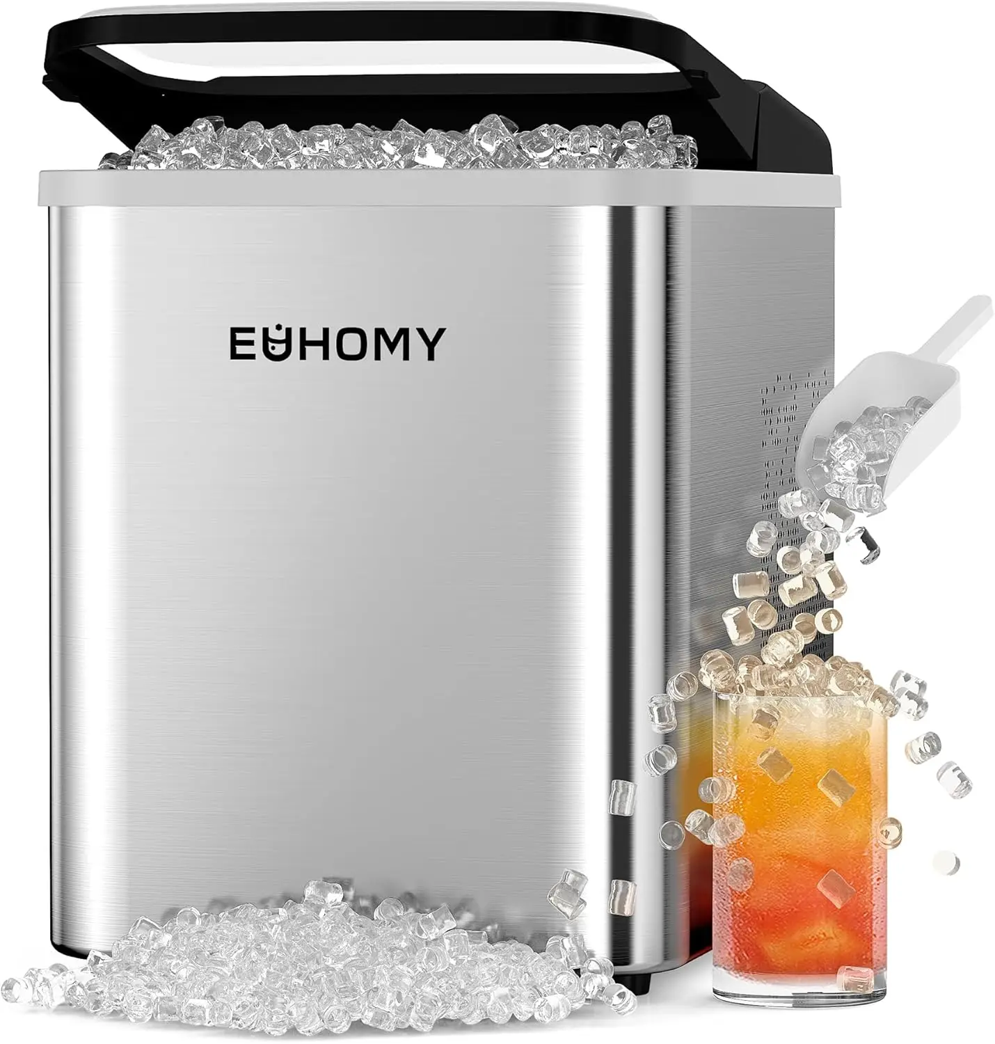 

Portable Countertop Ice Maker, 8-Min Ready, Self-Cleaning, 34lbs/24H, Includes Scoop & Basket, Chewable Pellet Ice for Home