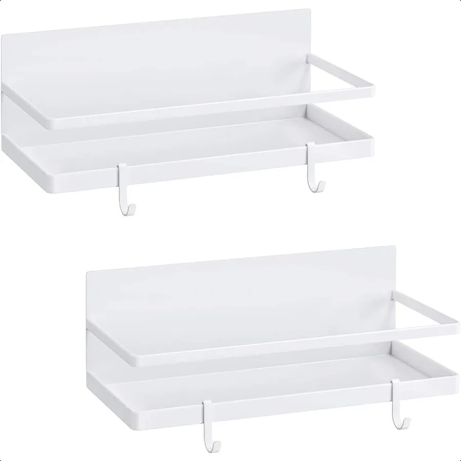 

Magnetic Spice Rack Strong Magnetic Shelf with 4 Removable Hooks Perfect Space Saver for Small Kitchen Apartment Awesome Metal