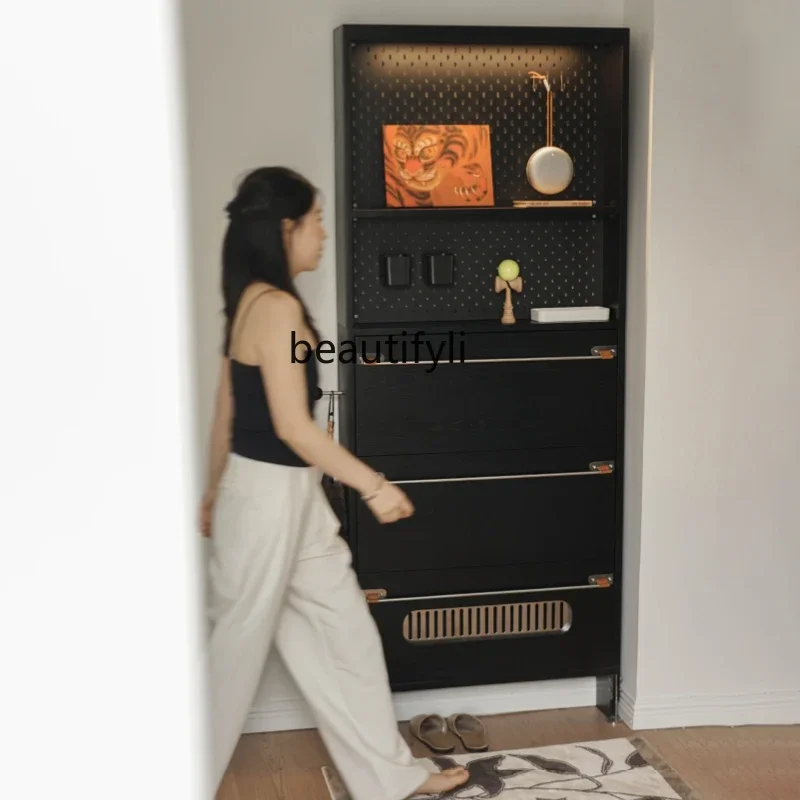 

Solid wood ultra-thin shoe cabinet, home entrance entrance entrance cabinet, multi-functional storage, medieval style landing B3