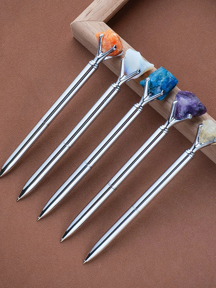 

Natural Crystal Rough Stone Ore Gemstone High-grade Ballpoint Pen Signature Pen Business Office Stationery Commemorative Pen