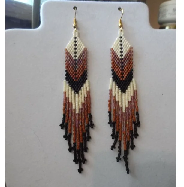 ZGMXR Rice bead earrings Geometry Simple Hand-woven Alloy Arrow Irregular female Bohemia Tassel Pattern Beaded earrings