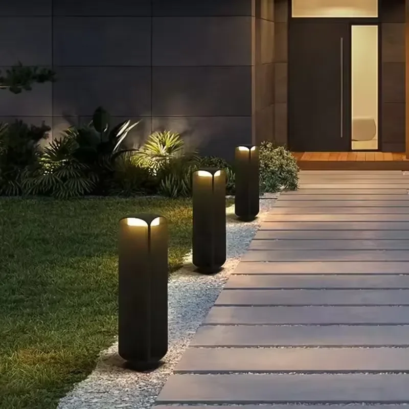 Modern creative minimalist design black aluminum LED outdoor lawn light IP65 waterproof light sensor dimmable CRI90 5 years