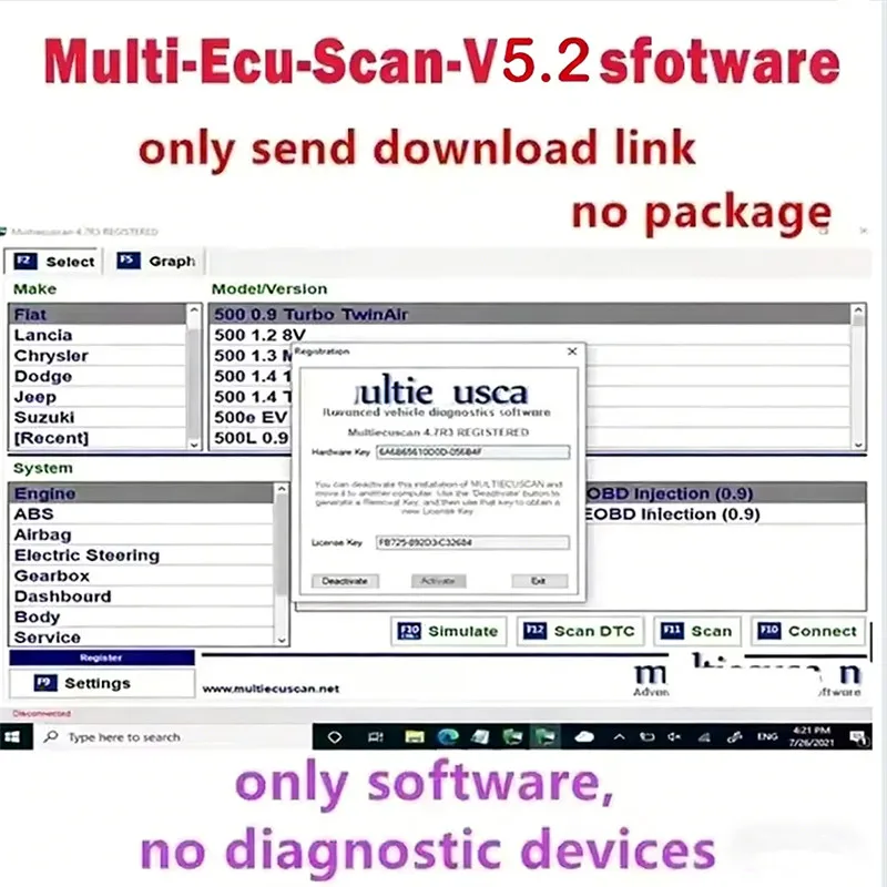 

2025 Hot! Sale Multiecuscan 5.2 for Fiat Software Multiecuscan V5.2 for Fiat/Chrysler/Dodge/Jeep/Suzuki Scanner Software