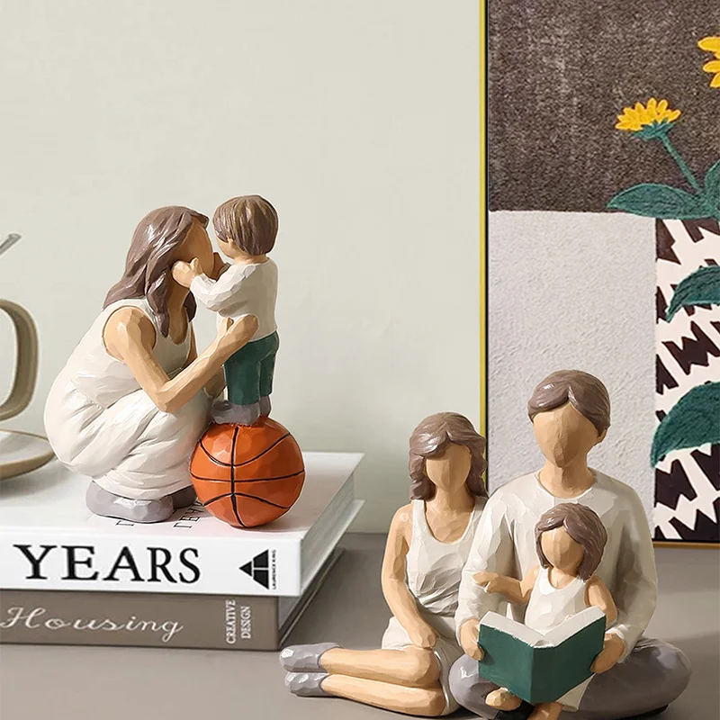 ديكورات تمثال عائلة سعيدة ومحبة، هدايا للأب أو الأم، مشغولات شخصيات الراتنج المزخرفة للمنزل #4