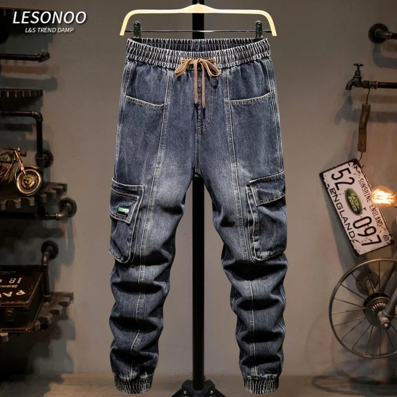 Autumn and Spring New Fashion Trend American Vintage Multi-pocket Cuffed Jeans Men's Comfortable Sports High Quality Denim Pants