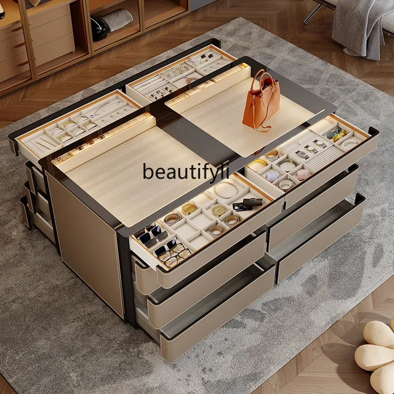 yj58 Light Luxury Cloakroom Nakajima Taiwan Household Multifunctional Jewelry Display Cabinet Saddle Leather Locker