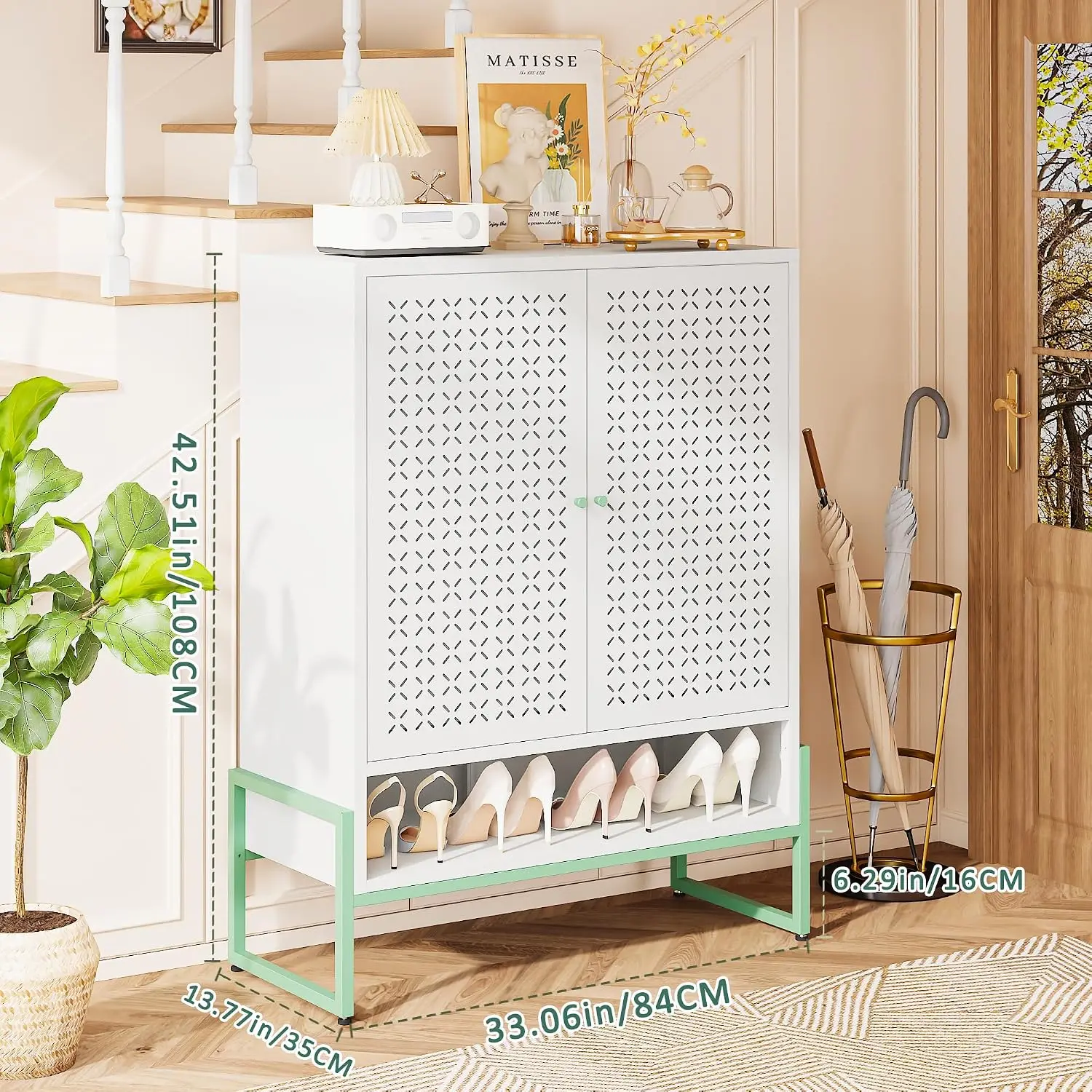 Outdoor Metal Storage Cabinet Waterproof Rust-Resistant 3 Adjustable Shelves Raised Base Patio Garden, Customized
