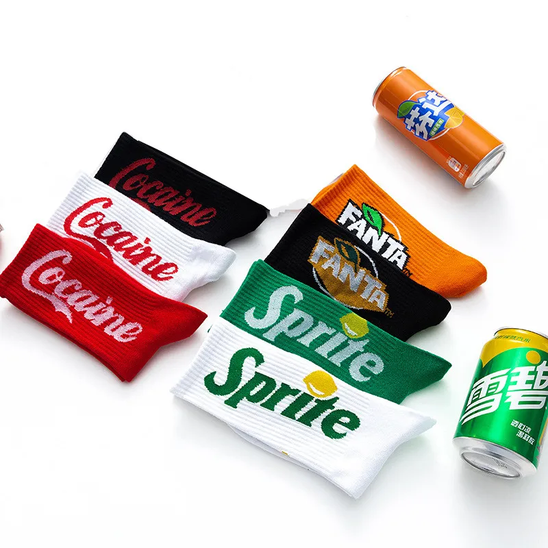 Moda męska zabawny napis skarpetki tide street hip hop cola skarpetki sprite skarpetki damskie deskorolka skarpety pić młode