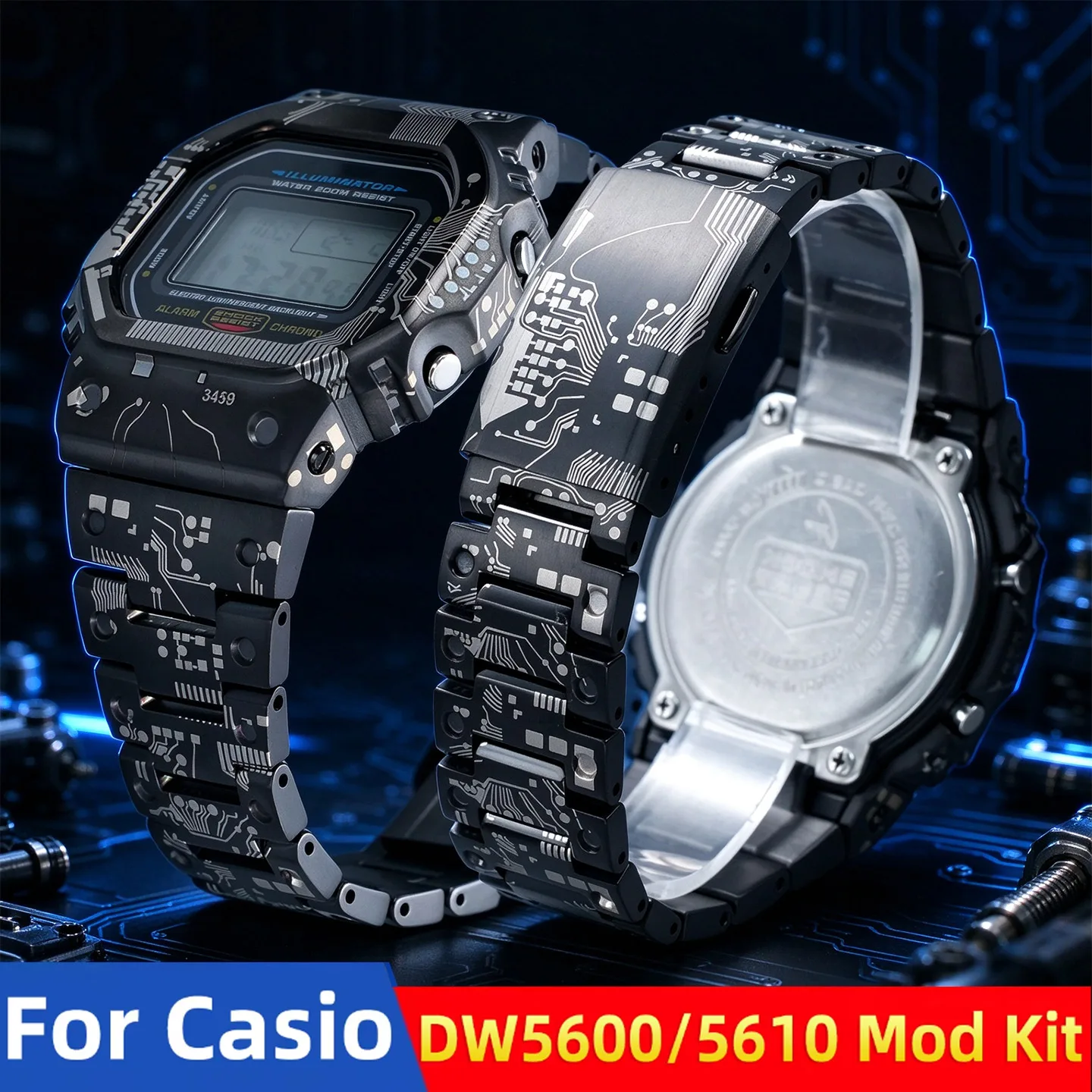 DW5600 Upgrade Titanium alloy case+strap For Casio G-Shock DW-5600 GW-B5600 GW-M5610 stainless steel shell bezel Mod kit set