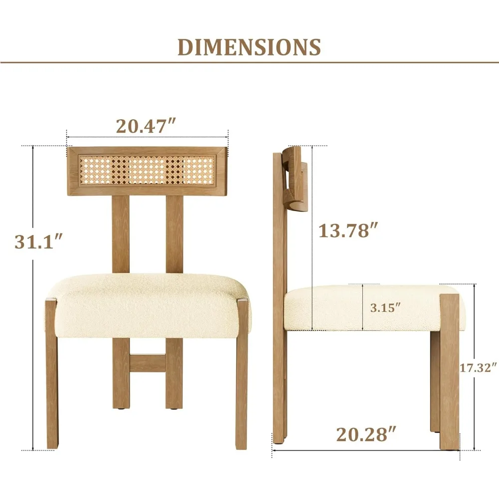مجموعة كراسي تناول الطعام الحديثة في منتصف القرن مكونة من 4 قطع، كراسي مطبخ منجدة مستديرة بدون ذراع مع أرجل خشبية وتصميم خلفي للقصب #2