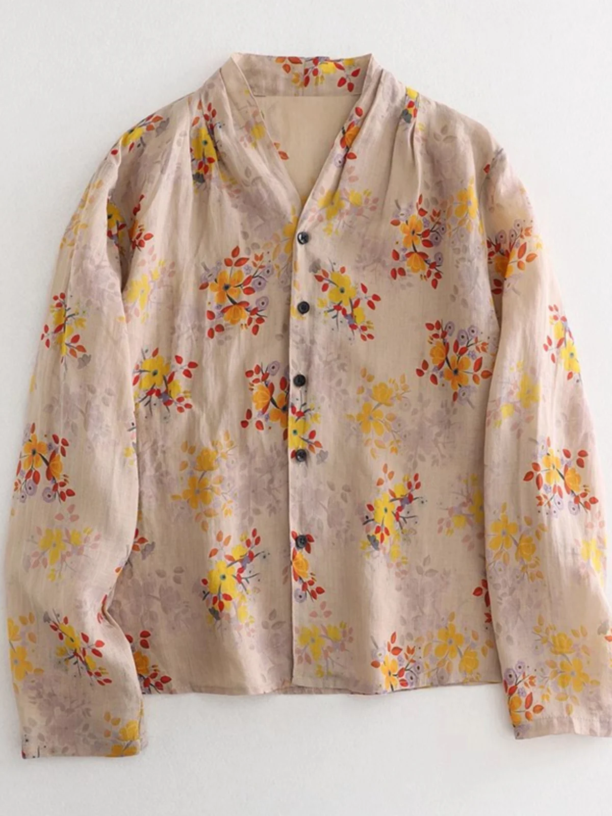 Leve estampa floral irt botão único v-ne longo sve casual primavera topo para mulheres plus size mistura de algodão confortável