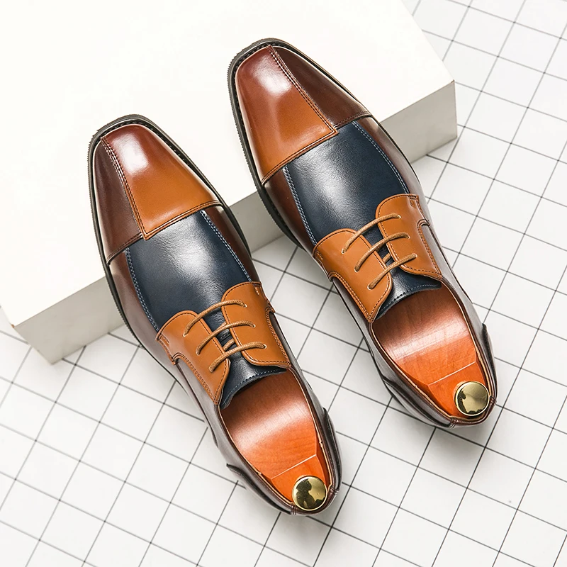 Neue modische Derby Schuhe Herren Schuhe spitz schnüren Business Office Kleid Schuhe schwarz gelb blau gelb Größe 38-48 Herren schuhe