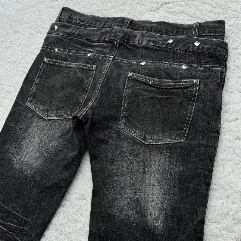 Jeans da uomo a doppia vita svasati micro gotici, pantaloni in denim con lacci lavati Y2K da uomo, pantaloni da donna streetwear