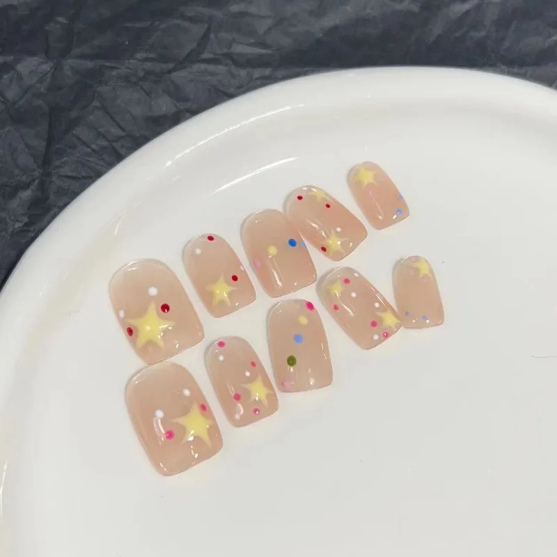 

10Pcs /Set False Nails Full Cover Fake Nail Press on Nails Diy Handmade Patch Removable Cartoon Toffee Stars