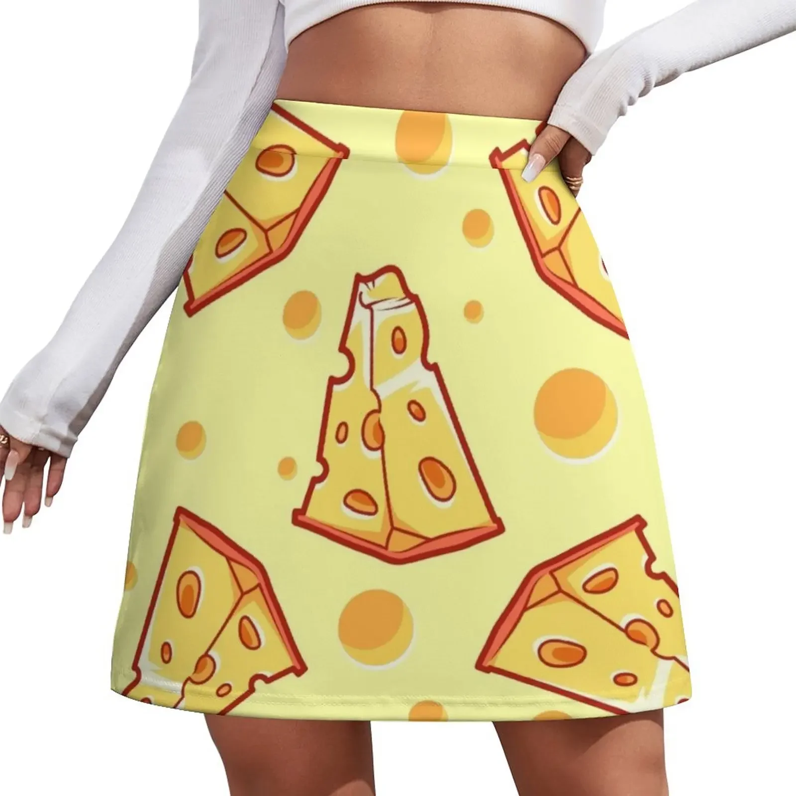 Pattern with a slice of cheese on a light yellow background Mini Skirt Skirt for girls rave outfits for women