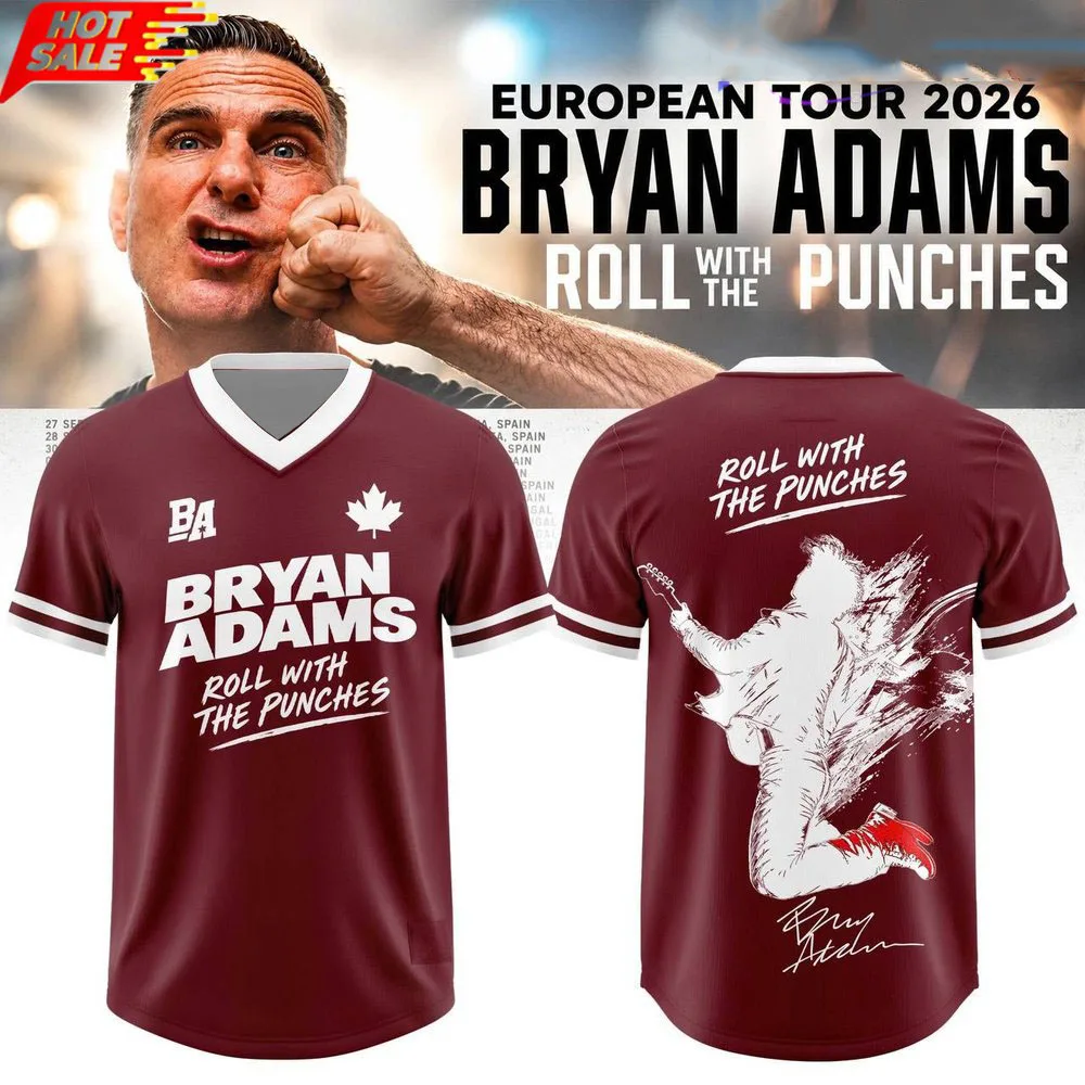 Bryan Adams Roll with The Punches Football-Trikot für Herren und Damen, T-Shirt mit V-Ausschnitt und kurzen Ärmeln, Musik-Konzert-T-Shirt, vollständig mit 3D-Druck versehen, Merchandise. – Detail 2