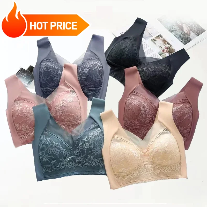 3 Pcs Push Up Top Women\'s Bra Sexy Without Underwire Seamless Lace Underwear Bra For Women Plus Size Bralette Large Size Brasier