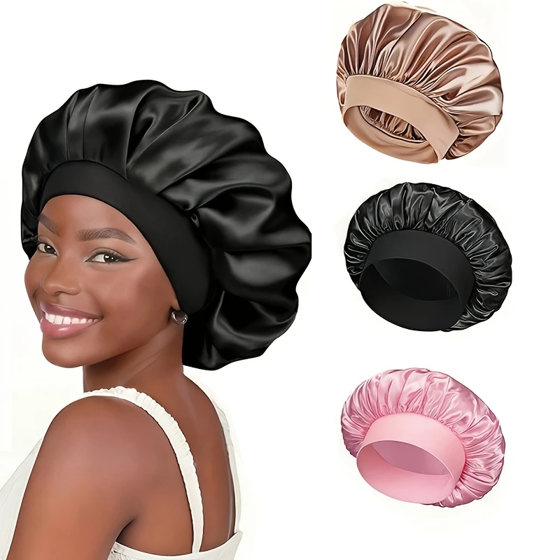 Silk Bonnet for Sleeping Satin Hair Bonnets Soft Elastic Band Silk Sleep Cap Silk Hair Wrap for Women Men Curly Hair Daily Use